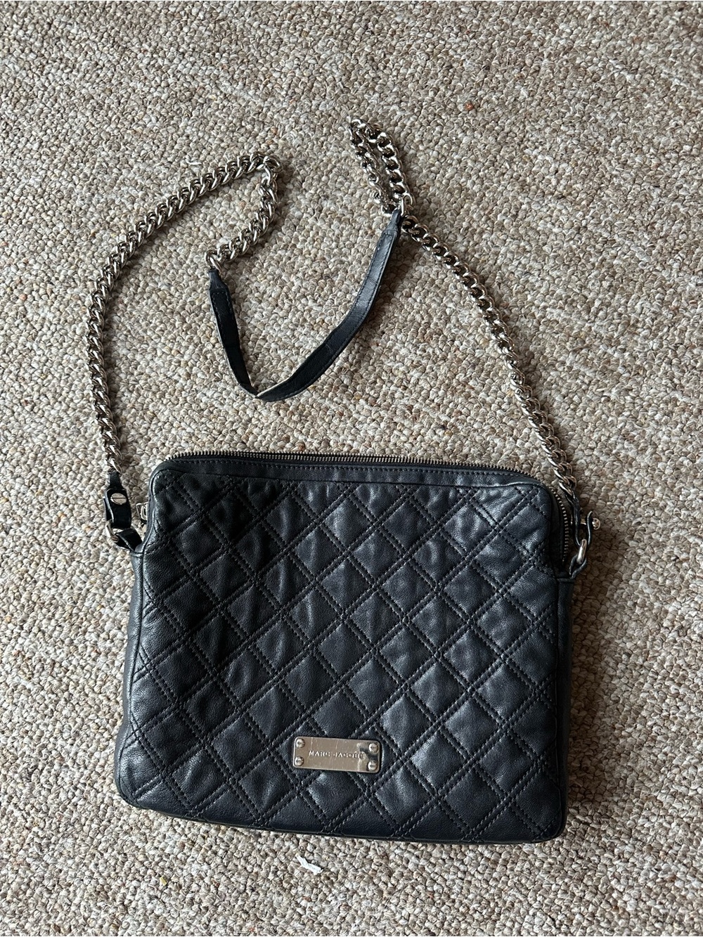 Marc Jacobs Gunmetal/Dark Grey Quilted Leather Chain Crossbody Bag
